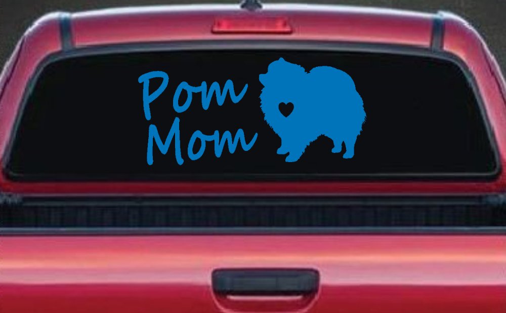 Pomeranian Pom Mom Dog  love heart Car or Truck Window Decal Sticker (Sky Blue)
