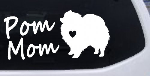 Pomeranian Pom Mom Dog  love heart Car or Truck Window Decal Sticker (White)