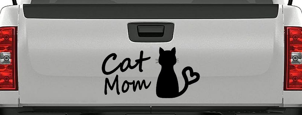 Cat Mom Love Heart Car or Truck Window Decal Sticker (Black)
