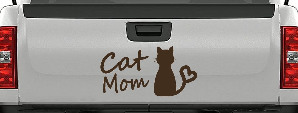 Cat Mom Love Heart Car or Truck Window Decal Sticker (Brown)