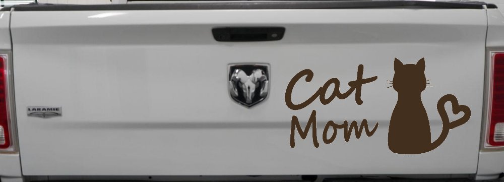 Cat Mom Love Heart Car or Truck Window Decal Sticker (Brown)