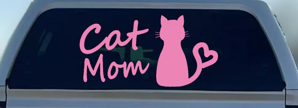 Cat Mom Love Heart Car or Truck Window Decal Sticker (Pink)