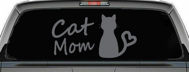 Cat Mom Love Heart Car or Truck Window Vinyl Decal Sticker (Silver)
