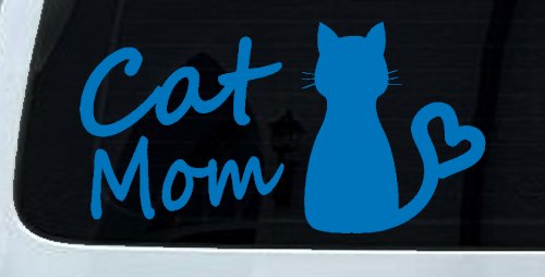 Cat Mom Love Heart Car or Truck Window Decal Sticker (Sky Blue)