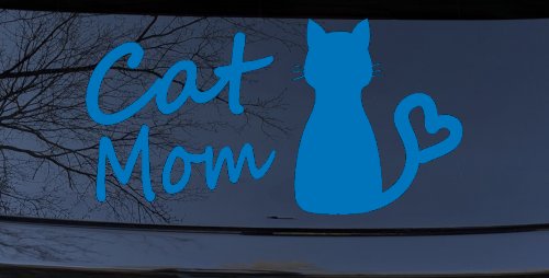 Cat Mom Love Heart Car or Truck Window Decal Sticker (Sky Blue)