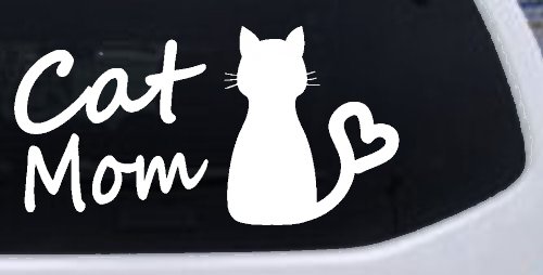 Cat Mom Love Heart Car or Truck Window Decal Sticker (White)