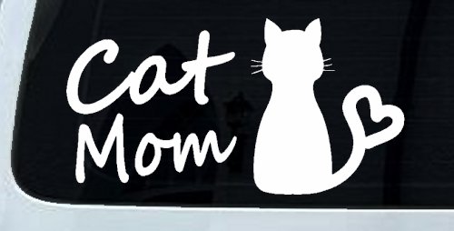 Cat Mom Love Heart Car or Truck Window Decal Sticker (White)