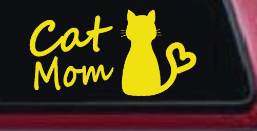 Cat Mom Love Heart Car or Truck Window Decal Sticker (Yellow)