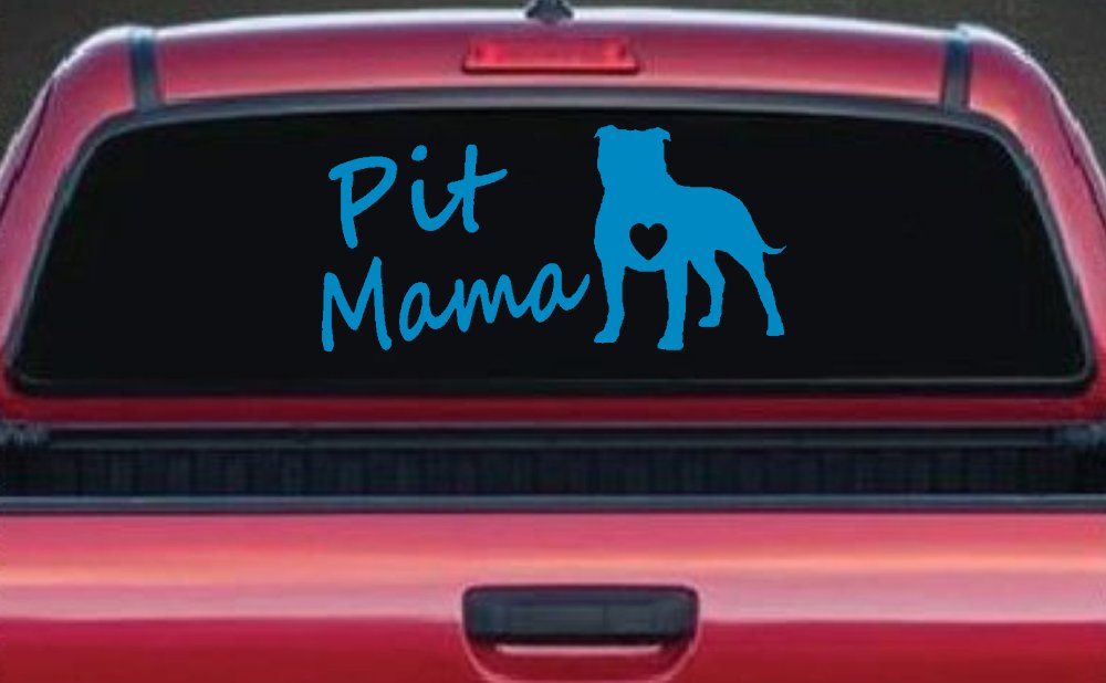 Pit Bull Mama Dog Love Heart Car or Truck Window Decal Sticker (Blue)