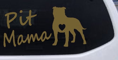 Pit Bull Mama Dog Love Heart Car or Truck Window Decal Sticker (Gold)