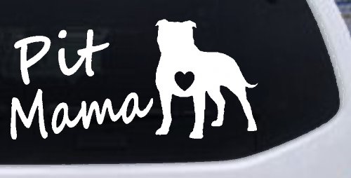 Pit Bull Mama Dog Love Heart Car or Truck Window Decal Sticker (White)