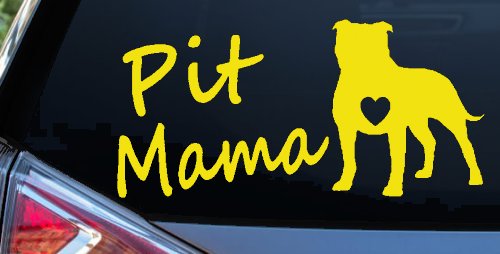 Pit Bull Mama Dog Love Heart Car or Truck Window Decal Sticker (Yellow)