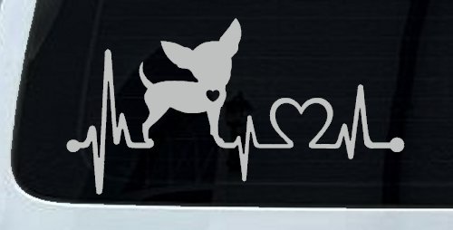 Chihuahua Love Heartbeat Monitor Car or Truck Window Vinyl Decal Sticker (Light Gray)