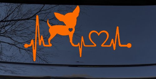 Chihuahua Love Heartbeat Monitor Car or Truck Window Decal Sticker (Orange)