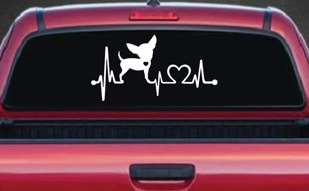 Chihuahua Love Heartbeat Monitor Car or Truck Window Decal Sticker (White)