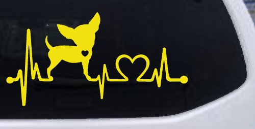 Chihuahua Love Heartbeat Monitor Car or Truck Window Decal Sticker (Yellow)