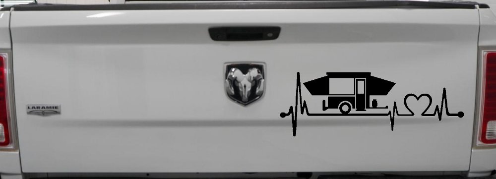 Pop Up Camper Travel Trailer Heartbeat Lifeline Car or Truck Window Decal Sticker (Black)