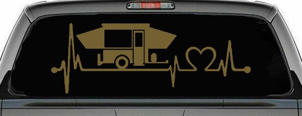 Pop Up Camper Travel Trailer Heartbeat Lifeline Car or Truck Window Decal Sticker (Gold)