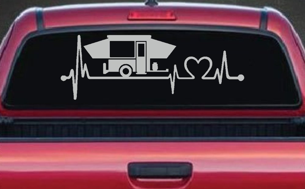 Pop Up Camper Travel Trailer Heartbeat Lifeline Car or Truck Window Decal Sticker (Light Gray)