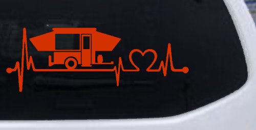 Pop Up Camper Travel Trailer Heartbeat Lifeline Car or Truck Window Decal Sticker (Orange Red)