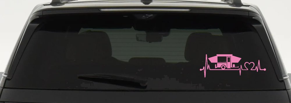 Pop Up Camper Travel Trailer Heartbeat Lifeline Car or Truck Window Vinyl Decal Sticker (Pink)