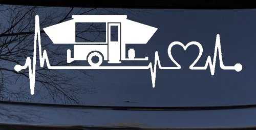 Pop Up Camper Travel Trailer Heartbeat Lifeline Car or Truck Window Vinyl Decal Sticker (White)