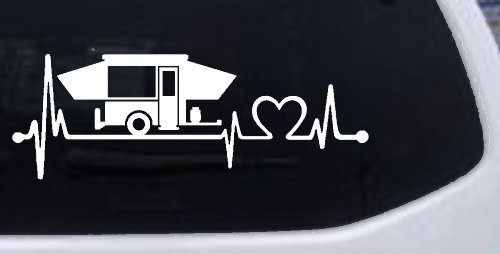 Pop Up Camper Travel Trailer Heartbeat Lifeline Car or Truck Window Vinyl Decal Sticker (White)
