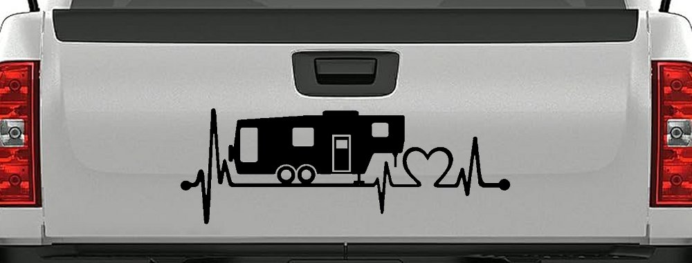 5th Fifth Wheel Camper Travel Trailer Heartbeat Lifeline Other Car or Truck Window Decal Sticker (Black)