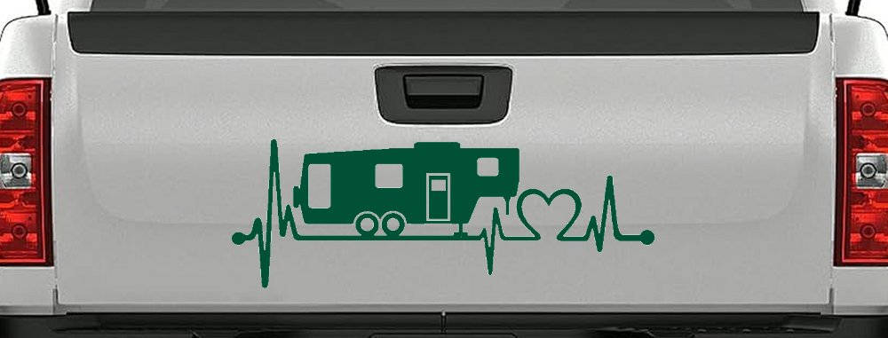5th Fifth Wheel Camper Travel Trailer Heartbeat Lifeline Other Car or Truck Window Decal Sticker (Dark Green)