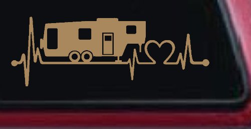 5th Fifth Wheel Camper Travel Trailer Heartbeat Lifeline Other Car or Truck Window Decal Sticker (Light Brown)