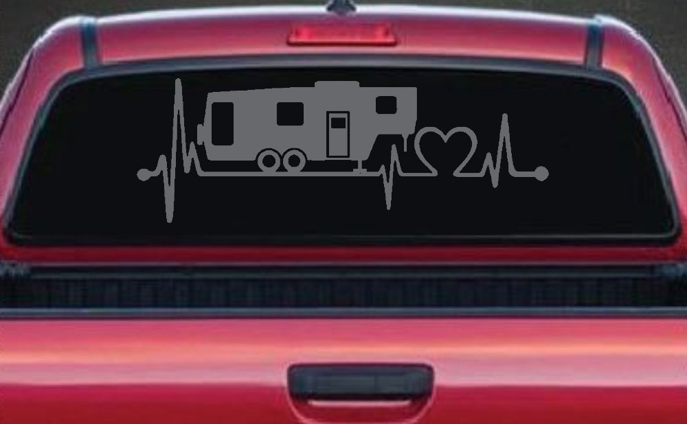 5th Fifth Wheel Camper Travel Trailer Heartbeat Lifeline Other Car or Truck Window Decal Sticker (Silver)