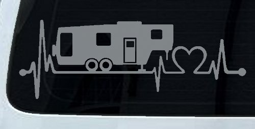 5th Fifth Wheel Camper Travel Trailer Heartbeat Lifeline Other Car or Truck Window Decal Sticker (Telegrey)