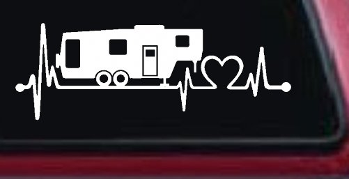 5th Fifth Wheel Camper Travel Trailer Heartbeat Lifeline Other Car or Truck Window Decal Sticker (White)