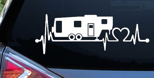 5th Fifth Wheel Camper Travel Trailer Heartbeat Lifeline Other Car or Truck Window Decal Sticker (White)