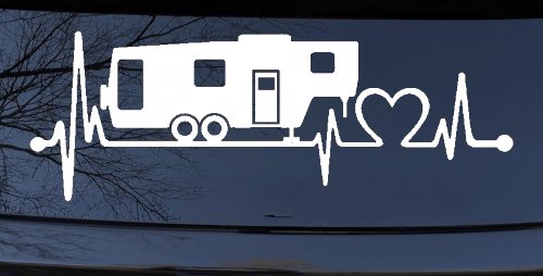 5th Fifth Wheel Camper Travel Trailer Heartbeat Lifeline Other Car or Truck Window Decal Sticker (White)