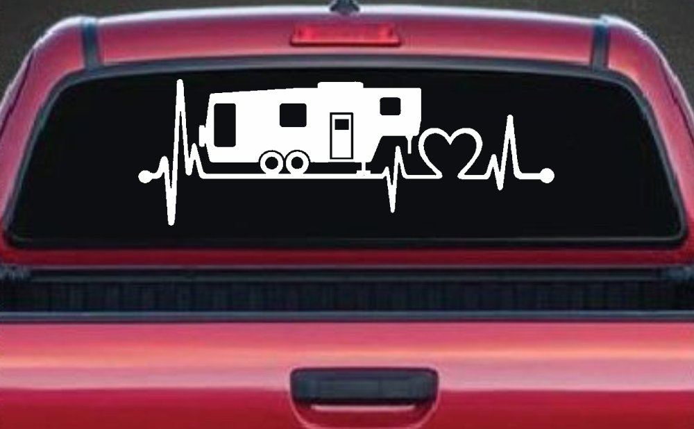5th Fifth Wheel Camper Travel Trailer Heartbeat Lifeline Other Car or Truck Window Vinyl Decal Sticker (White)