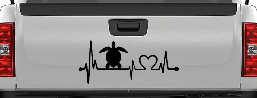 Sea Turtle Heartbeat Lifeline Car or Truck Window Vinyl Decal Sticker (Black)