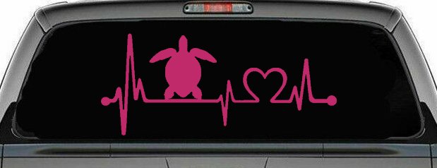 Sea Turtle Heartbeat Lifeline Car or Truck Window Decal Sticker (Hot Pink)