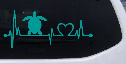 Sea Turtle Heartbeat Lifeline Car or Truck Window Vinyl Decal Sticker (Turquoise)
