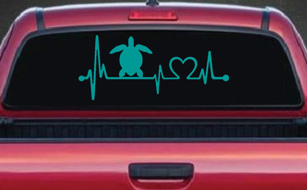 Sea Turtle Heartbeat Lifeline Car or Truck Window Decal Sticker (Turquoise)