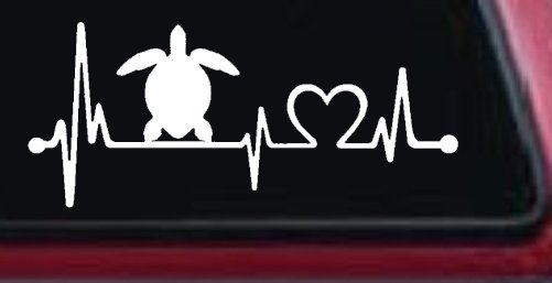 Sea Turtle Heartbeat Lifeline Car or Truck Window Vinyl Decal Sticker (White)