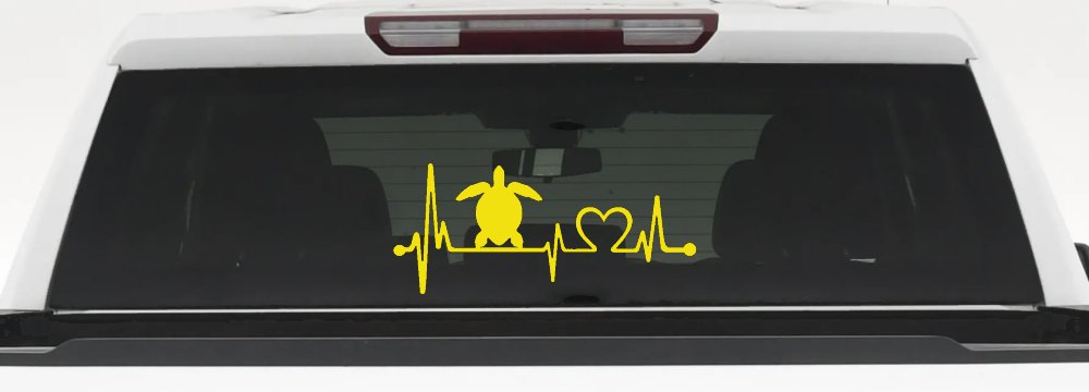 Sea Turtle Heartbeat Lifeline Car or Truck Window Vinyl Decal Sticker (Yellow)