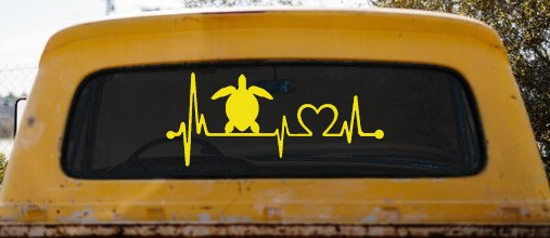 Sea Turtle Heartbeat Lifeline Car or Truck Window Vinyl Decal Sticker (Yellow)