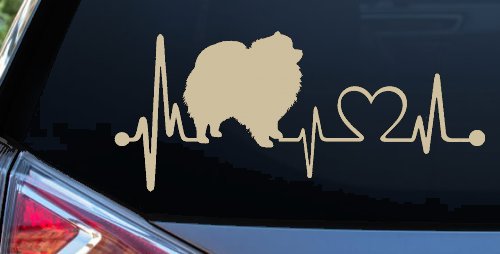 Pomeranian Dog Love Heartbeat Monitor Car or Truck Window Decal Sticker (Desert Sand)