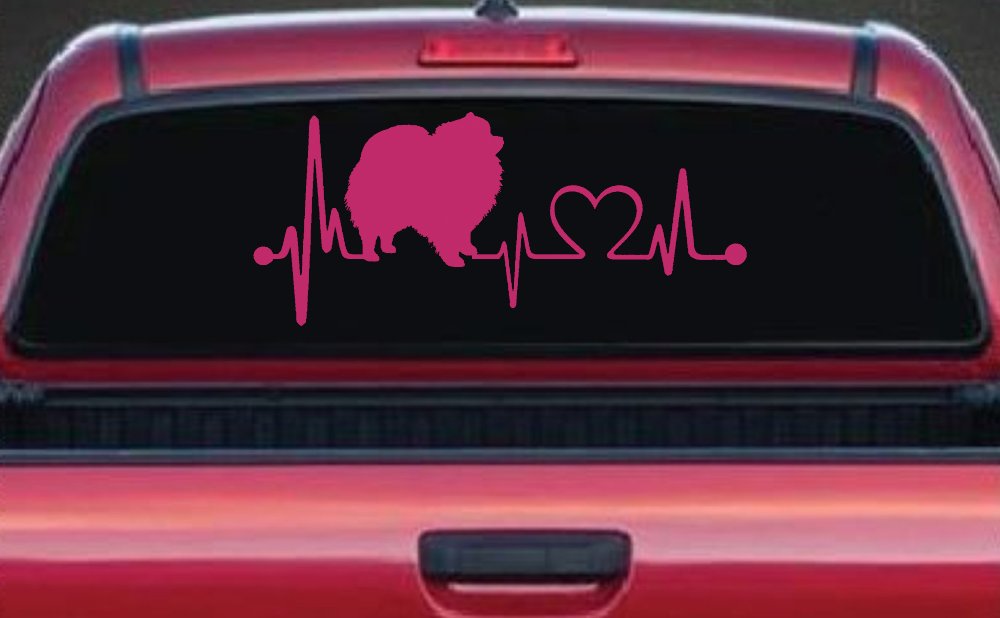 Pomeranian Dog Love Heartbeat Monitor Car or Truck Window Decal Sticker (Hot Pink)