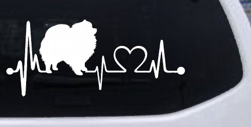 Pomeranian Dog Love Heartbeat Monitor Car or Truck Window Decal Sticker (White)