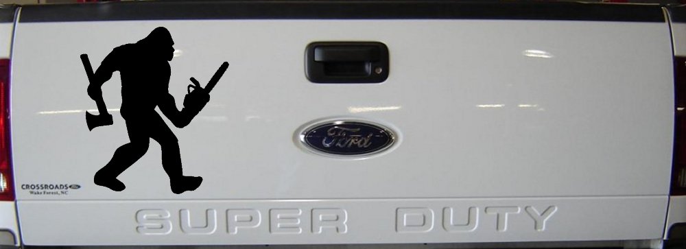 Bigfoot Lumberjack Logger with Axe and Chainsaw Funny Car or Truck Window Vinyl Decal Sticker (Black)