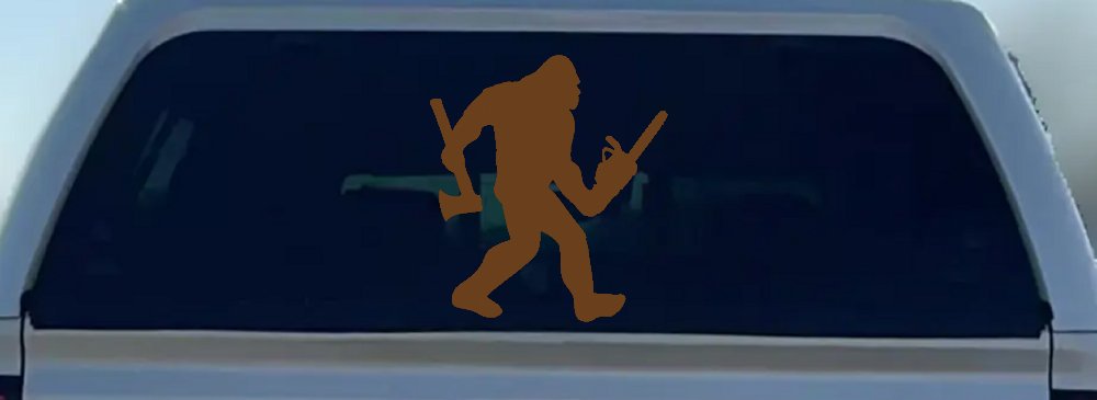 Bigfoot Lumberjack Logger with Axe and Chainsaw Funny Car or Truck Window Decal Sticker (Copper)