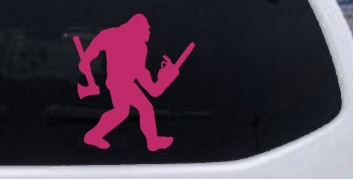 Bigfoot Lumberjack Logger with Axe and Chainsaw Funny Car or Truck Window Decal Sticker