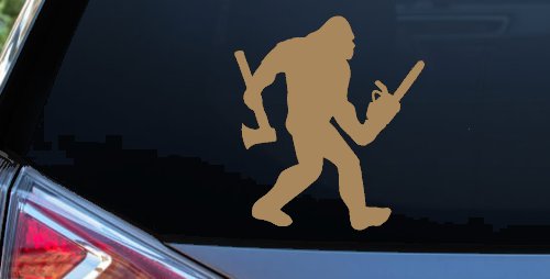 Bigfoot Lumberjack Logger with Axe and Chainsaw Funny Car or Truck Window Decal Sticker